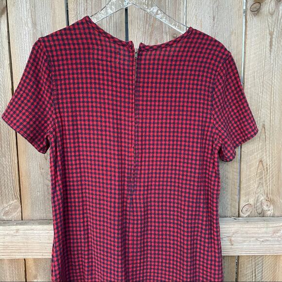 Current/Elliott Buffalo Check Mini Shift Dress Dress Fringe Hem Red Blue Size 2 - Picture 8 of 11